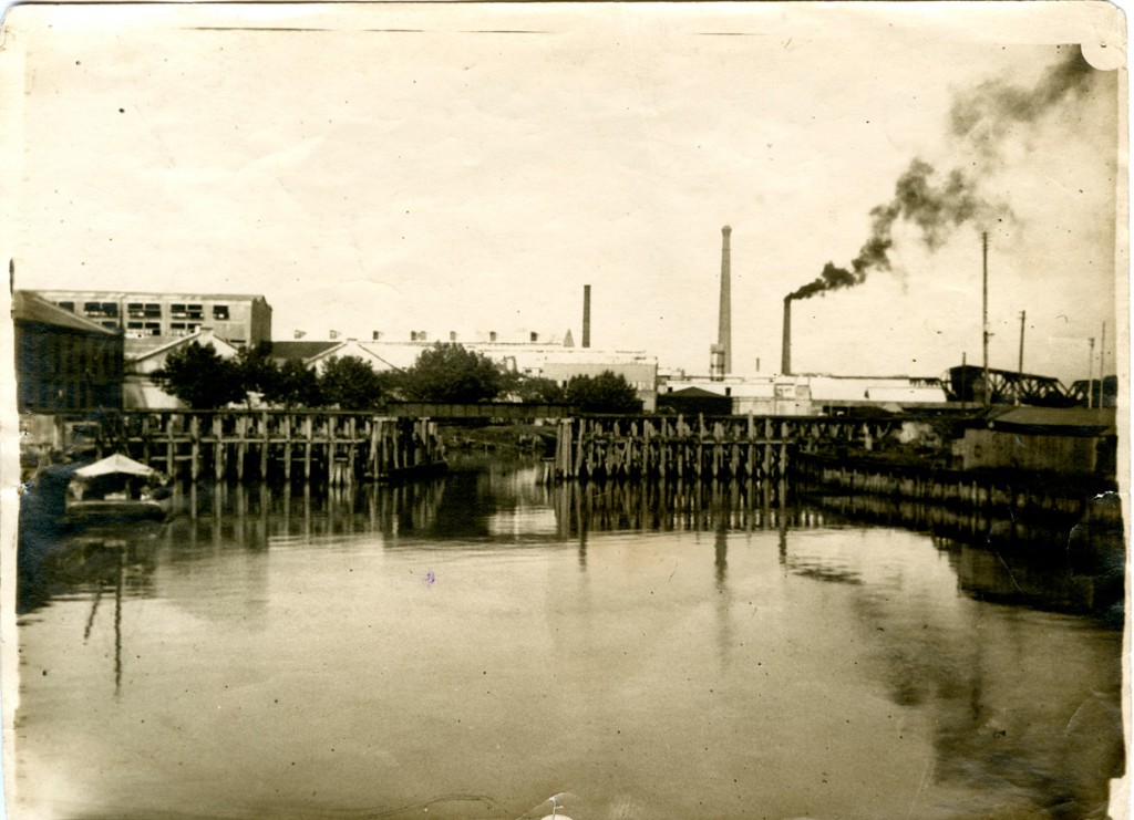 Image of the banks of the Riachuelo in the 1900 on fabric.